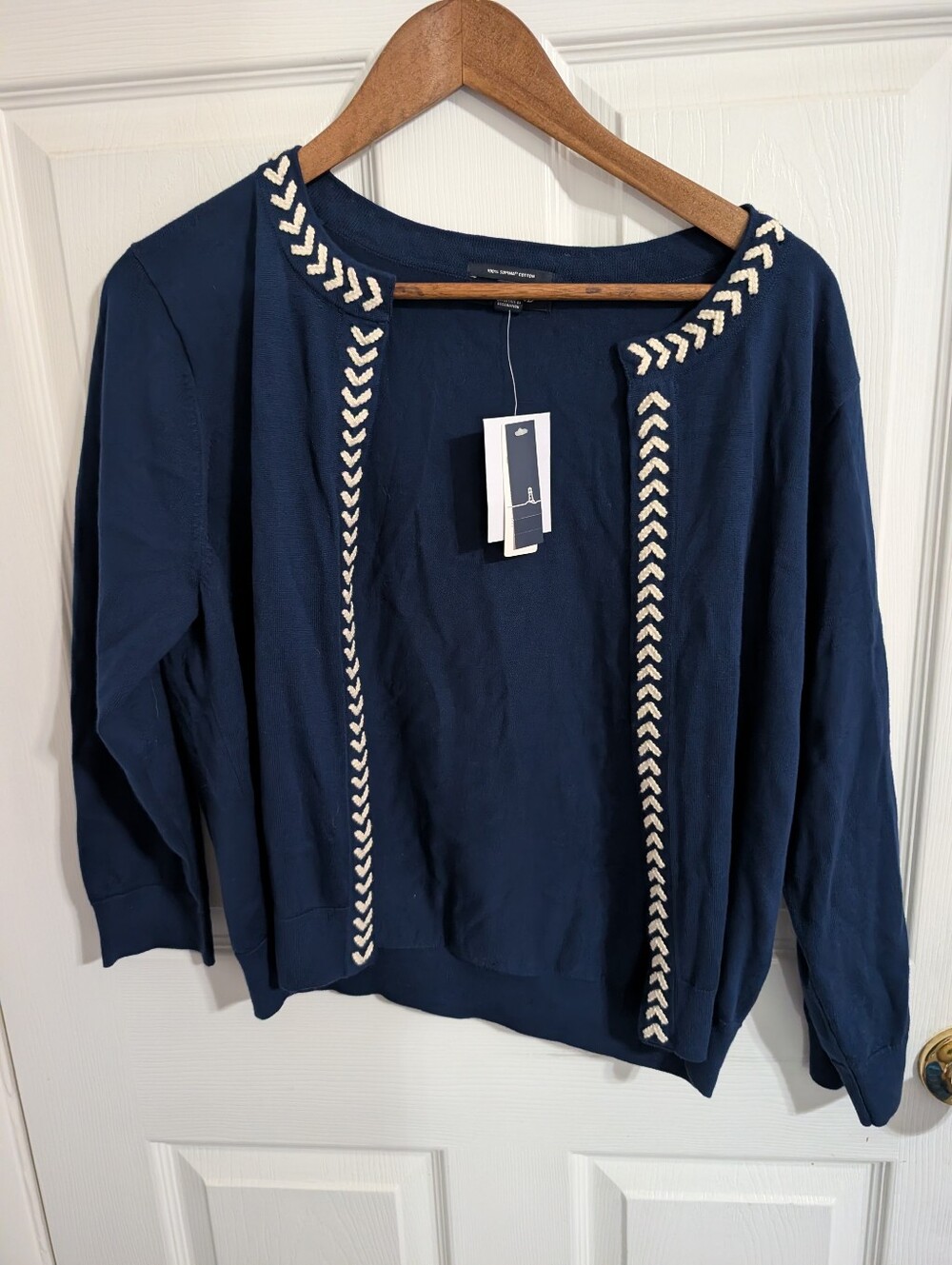 New Lands End Womens Sweater Blue Cardigan Embroidered Size Large NWT